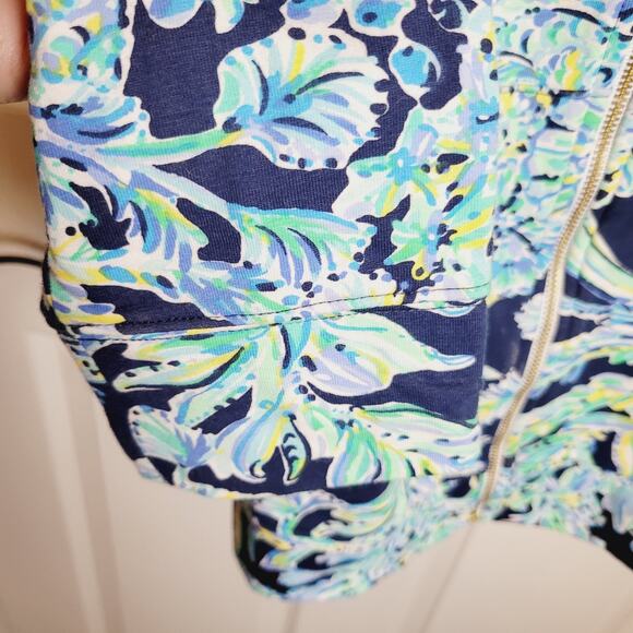 Lilly Pulitzer Jacket Medium Blue Betsey Floral Scuba Doo High Tide Athleisure - Picture 5 of 14